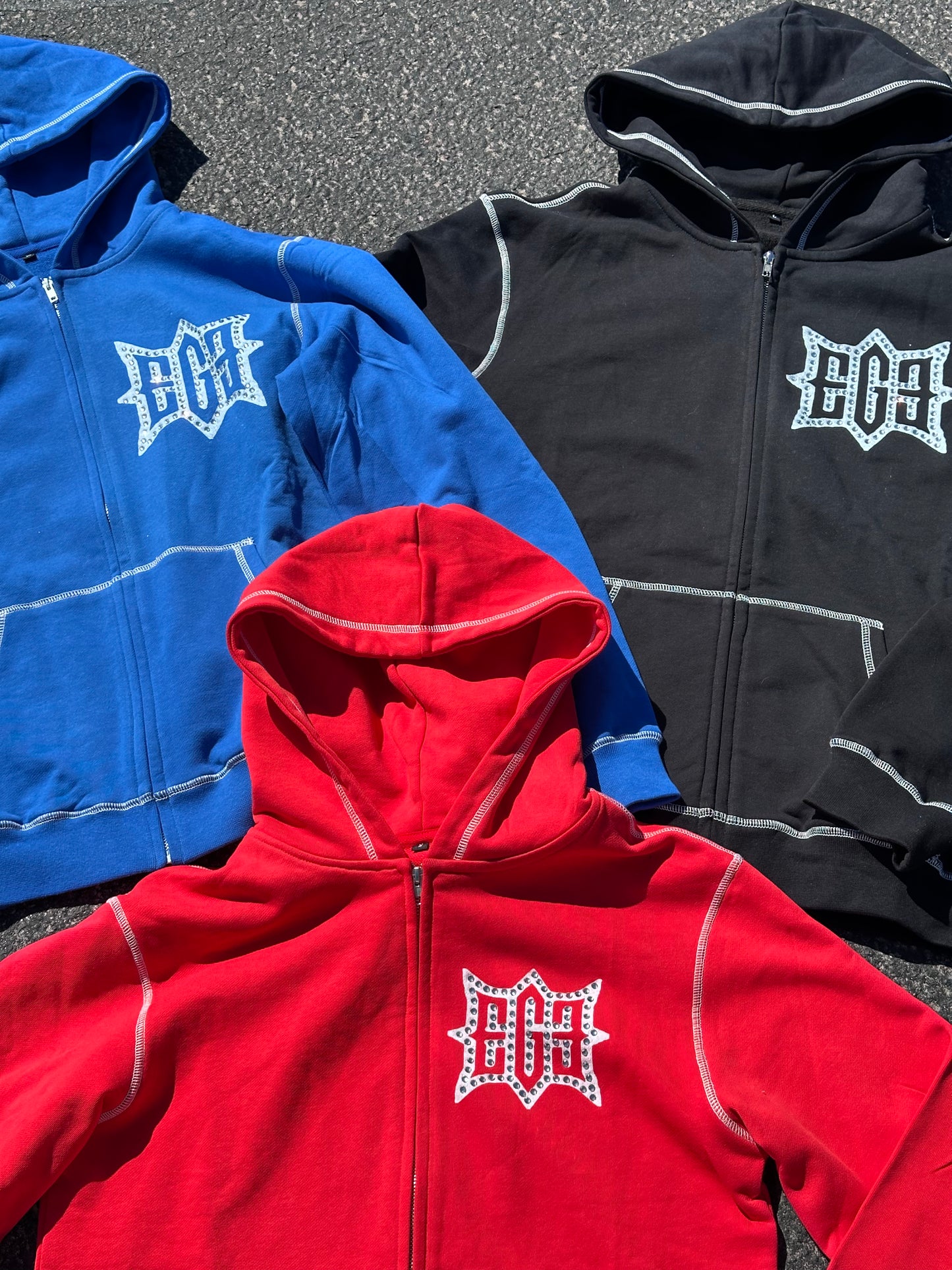 EGE WHITE STITCHED+RHINESTONE HOODIES